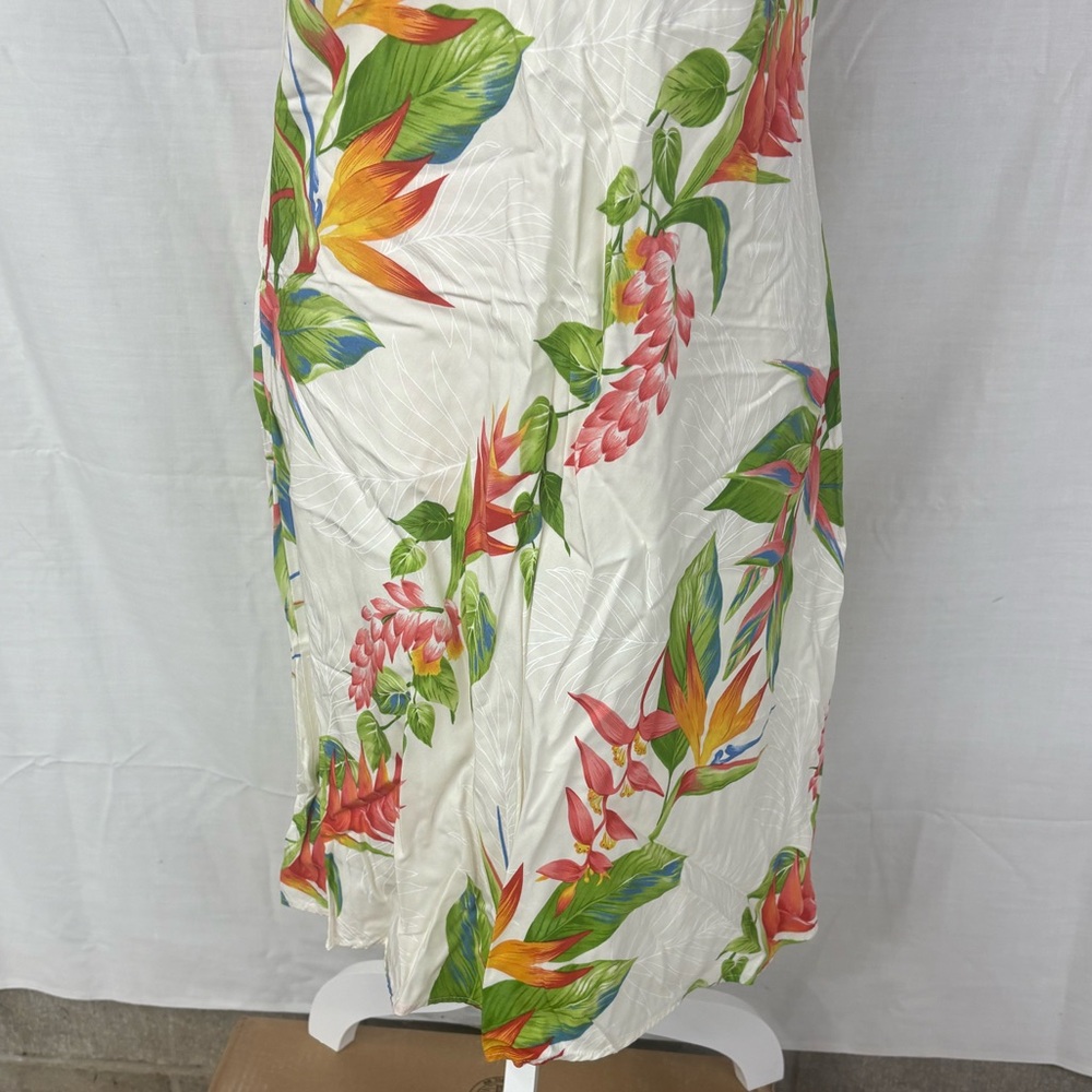 Tropical Floral Sleeveless Midi Dress - White with Multi-Color Print - Picture 3 of 10